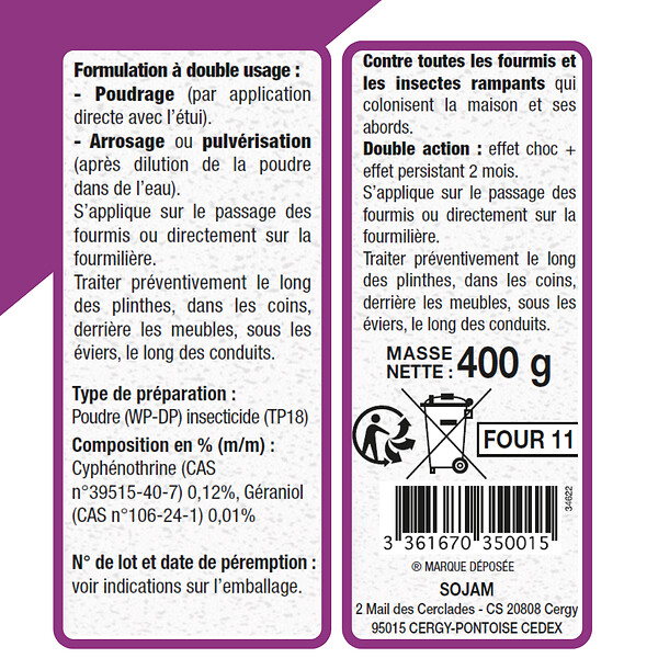 ACTO - Poudre fourmis ''Poudrage et arrosage'' 400g - large