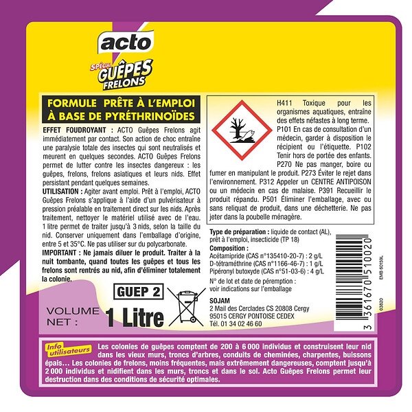 ACTO - Liquide spécial nids guêpes - frelons 1L - large