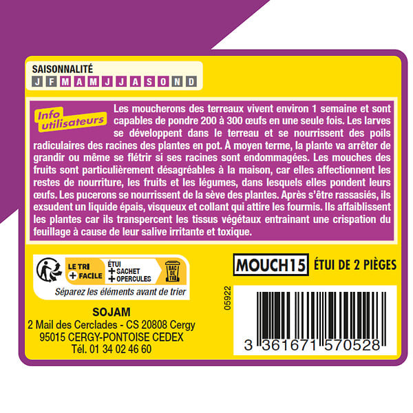 ACTO - Piege a mouches - moucherons des plantes en pot - large