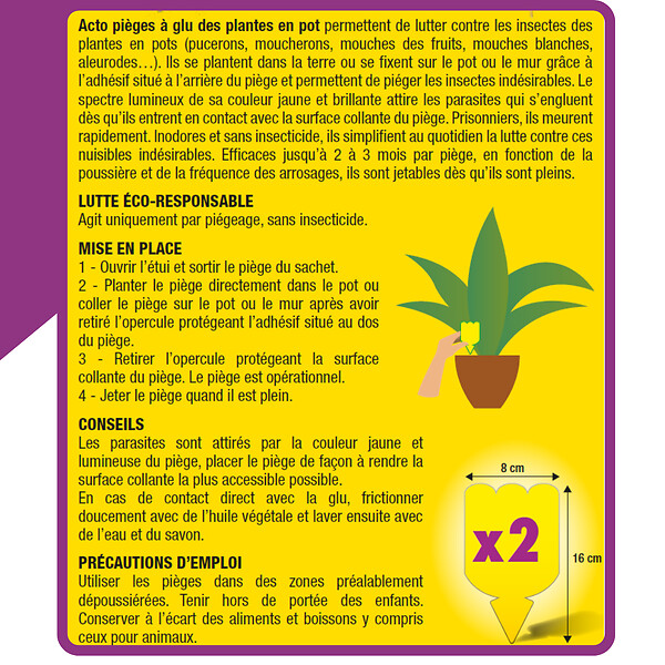ACTO - Piege a mouches - moucherons des plantes en pot - large