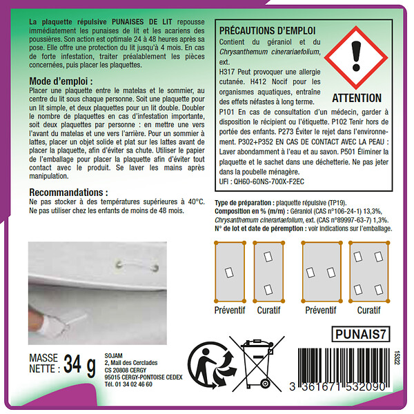 ACTO - Plaquette punaises de lit - acariens - large