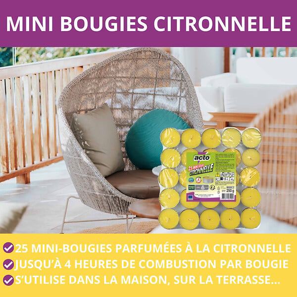 ACTO - Lot de 25 bougies parfum citronnelle - large
