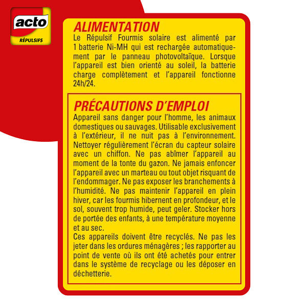 ACTO - Répulsif vibrations fourmis système photovoltaïque - large