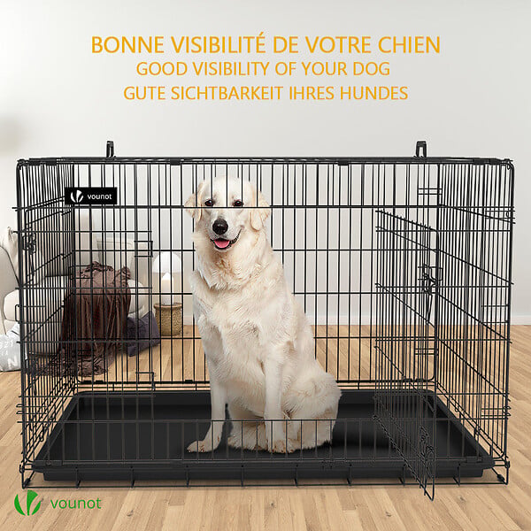 VOUNOT - Cage pour chien pliable avec 2 portes verrouillable plateau amovible et housse de protection 122x75x81cm - large