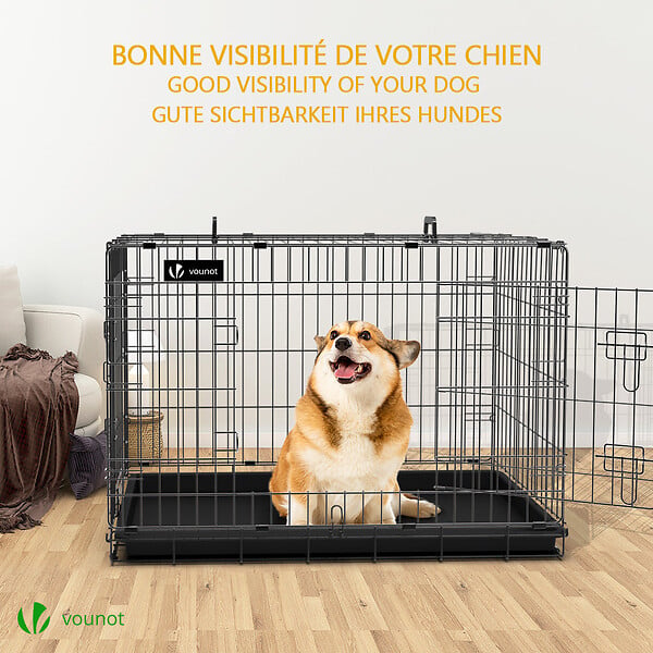 VOUNOT - Cage pour chien pliable avec 2 portes verrouillable plateau amovible et housse de protection 92x58x64cm - large