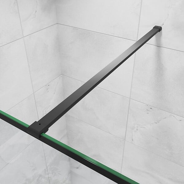 AICA SANITAIRE - AICA paroi de douche noire 140x200cm paroi de douche à l'italienne en 8mm verre anticalcaire avec barre de stabilisation 140cm - large