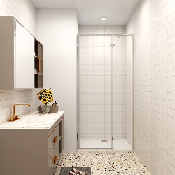 AICA SANITAIRE - AICA Porte de douche pivotante 100x195cm en 6mm verre de sécurité anticalcaire avec barre de fixation - large