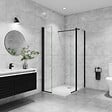AICA SANITAIRE - AICA paroi de douche avec retour pivotant 50+40x200cm avec une barre extensible, paroi de douche pivotante 45x200cm, profil en Noir mat, verre 8mm securit anticalcaire - vignette