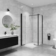 AICA SANITAIRE - AICA paroi de douche avec retour pivotant 50+40x200cm avec une barre extensible, paroi de douche pivotante 45x200cm, profil en Noir mat, verre 8mm securit anticalcaire - vignette