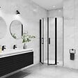 AICA SANITAIRE - AICA porte de douche battante 120x200cm avec un élément fixe, profilé noir mat, Porte de douche Hauteur 200cm en 8mm verre anticalcaire - vignette