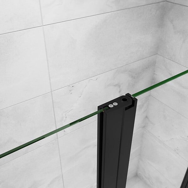 AICA SANITAIRE - AICA porte de douche battante 120x200cm avec un élément fixe, profilé noir mat, Porte de douche Hauteur 200cm en 8mm verre anticalcaire - large