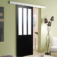 GD MENUISERIES - Porte Coulissante Atelier Noir Vitrée H204 x L93 cm, Rail Alu - vignette