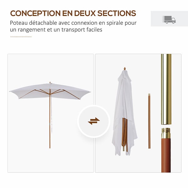 OUTSUNNY - Parasol droit rectangulaire de jardin grande taille dim. 3L x 2l x 2,5H m blanc - large