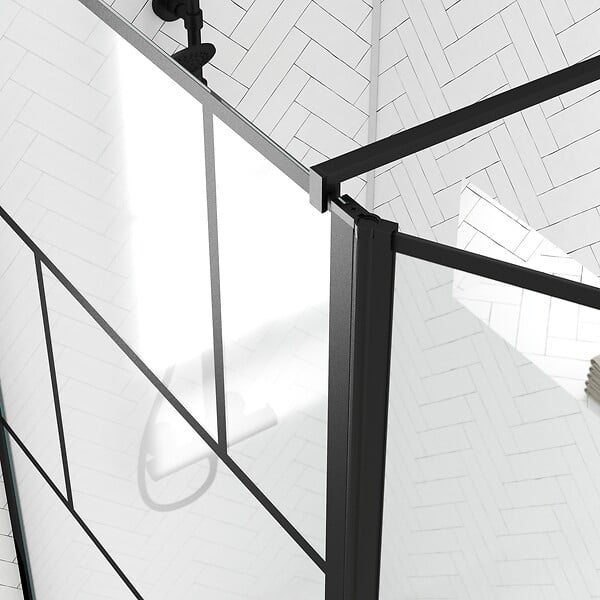 AURLANE - Paroi de douche avec pivot 100+40x195cm - Sérigraphie type Briques et Profilés Noir - DARK BLOCKS - large