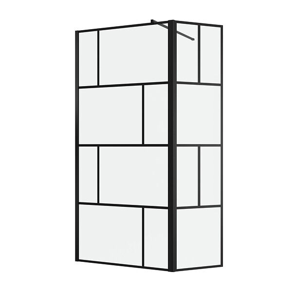 AURLANE - Paroi de douche avec pivot 100+40x195cm - Sérigraphie type Briques et Profilés Noir - DARK BLOCKS - large