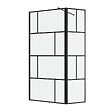 AURLANE - Paroi de douche avec pivot 100+40x195cm - Sérigraphie type Briques et Profilés Noir - DARK BLOCKS - vignette