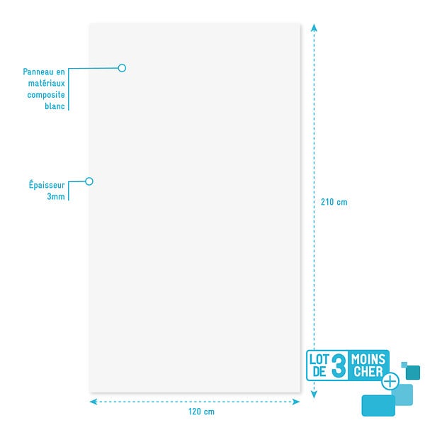 AURLANE - LOT de 3 Panneaux Muraux pour salle de bains en Aluminium Blanc - 120x210cm - WALL'IT - large