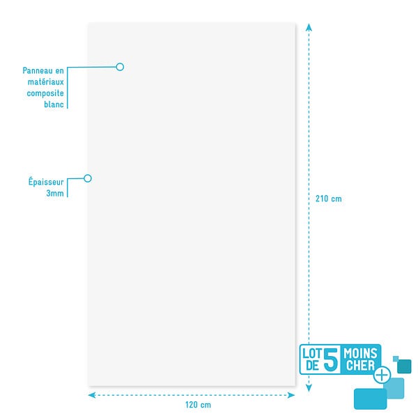 AURLANE - LOT de 5 Panneaux Muraux pour salle de bains en Aluminium Blanc - 120x210cm - WALL'IT - large