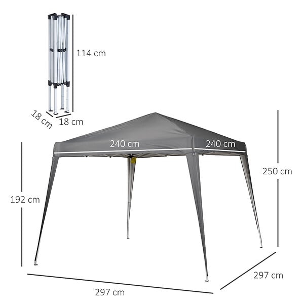 OUTSUNNY - Tonnelle barnum de jardin pop-up pliant 2,4L x 2,4l x 2,5H m acier polyester imperméabilisé anti UV avec sac de transport gris - large