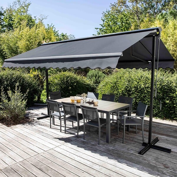 OVIALA - Store double pente 3 x 4m et 4 dalles lestées anthracite - Delgada - large