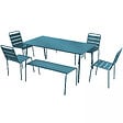 OVIALA - Salon de jardin 2 bancs et 4 chaises en acier bleu pacific - Palavas - vignette