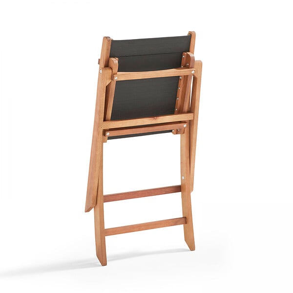 OVIALA - Ensemble table et 2 chaises pliantes en textilène et eucalyptus noir - Sete - large