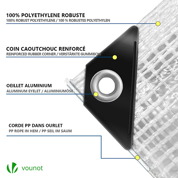 VOUNOT - Bâche de Protection en Polyéthylène resistant et impermeable 180g/m² blanche 4x8m - large
