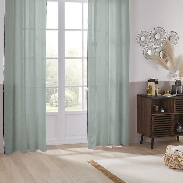 ATMOSPHERA - Rideau à œillets en Lin Vert Céladon avec surpiqûre noire 130 x 260 cm - large
