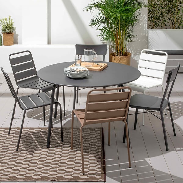 OVIALA - Table de jardin ronde en acier anthracite 120 x 72 cm - Palavas - large