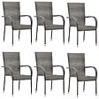 VIDAXL - vidaXL Chaises empilables d'extérieur lot de 6 Gris Résine tressée - vignette