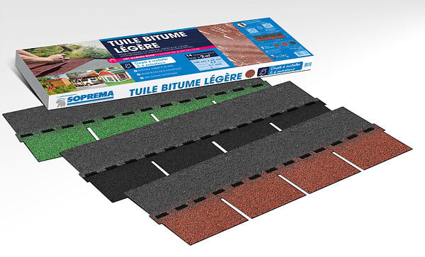 SOPREMA - 14 Tuiles bitumées lègères Vert 2m², plaques de 100x34cm - large
