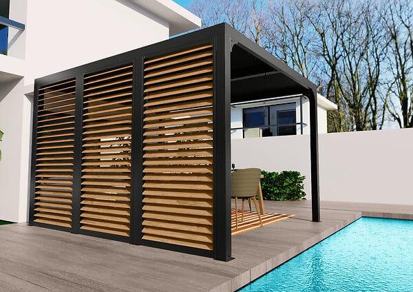 HABRITA - Ventelles aluminium mobiles couleur imitation bois pour côté 3.60m - large