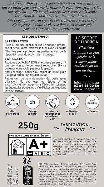 LIBERON - Pâte à bois Blanc Tube 50g - large