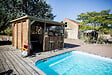 HABRITA - Abri de piscine Blueterm en bois massif – Surface : 12,32m2 - 3,79×3,79 m - vignette