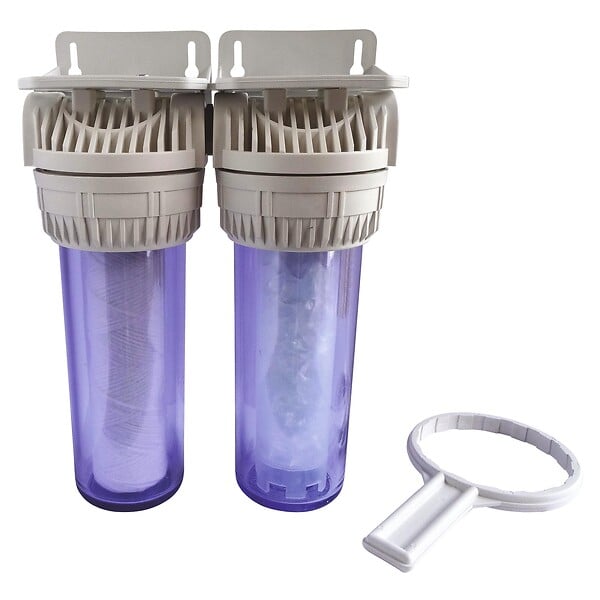 AQUAWATER - Filtre double avec cartouches de filtration et anticalcaire - 6 mois - large