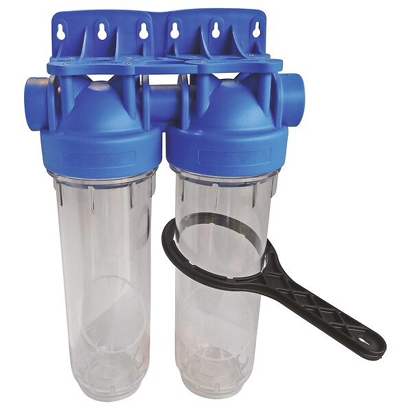 AQUAWATER - Station filtre double nu - Taille standard 10" - avec clé de déserrage - large