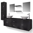 VIDAXL - vidaXL Meuble de salle de bain 11 pcs avec lavabo et robinet Noir - vignette