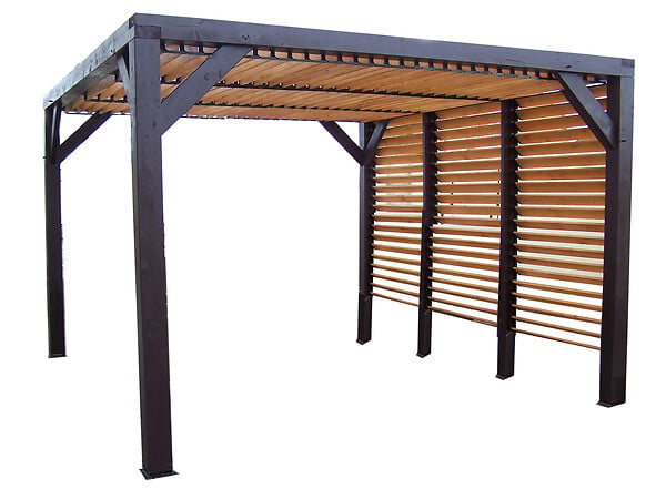 HABRITA - Auvent VENETO bois avec ventelles réglables toit et mur 12.20m2 - large