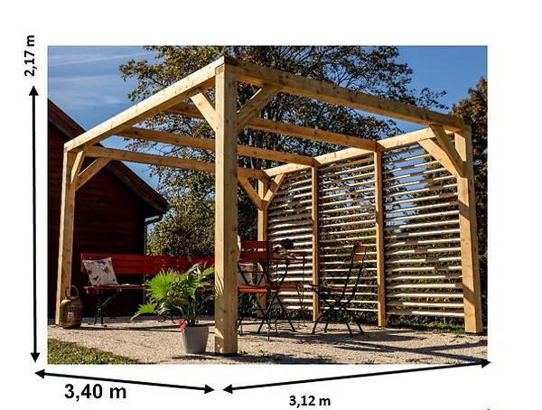 HABRITA - Auvent VENETO fabriqué en douglas massif 10.57m2 - large