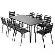 OVIALA - Ensemble table de Jardin et 8 fauteuils en métal gris - Palavas - vignette