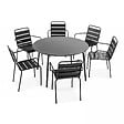 OVIALA - Ensemble table de jardin ronde et 6 fauteuils acier gris - Palavas - vignette