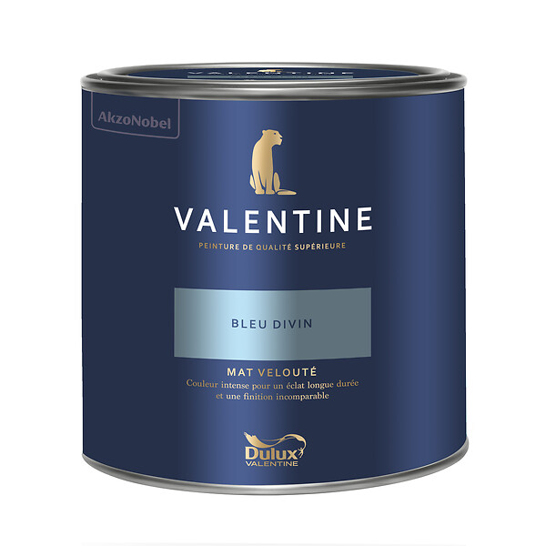 DULUX VALENTINE - Peinture Murs et boiseries Valentine - Mat Velouté - Bleu Divin - 2L - large