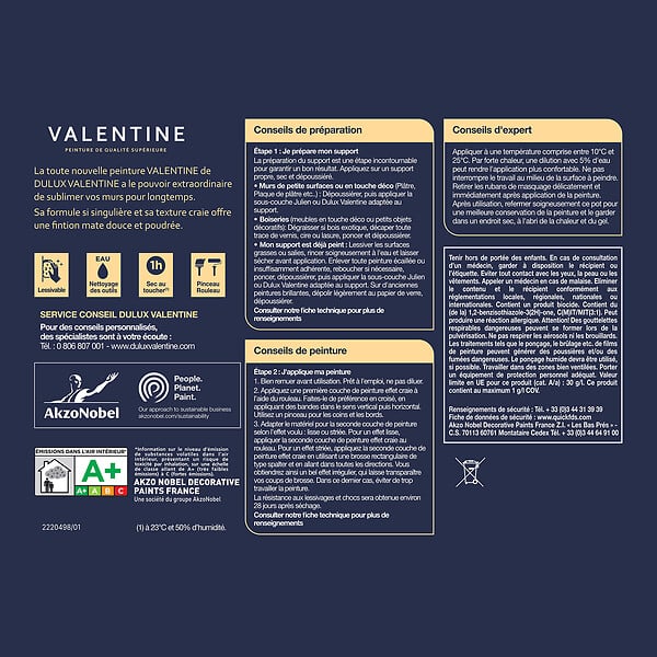 DULUX VALENTINE - Peinture murs&boiseries Valentine  Mat Velouté Eclat d'Albâtre 1 L - large