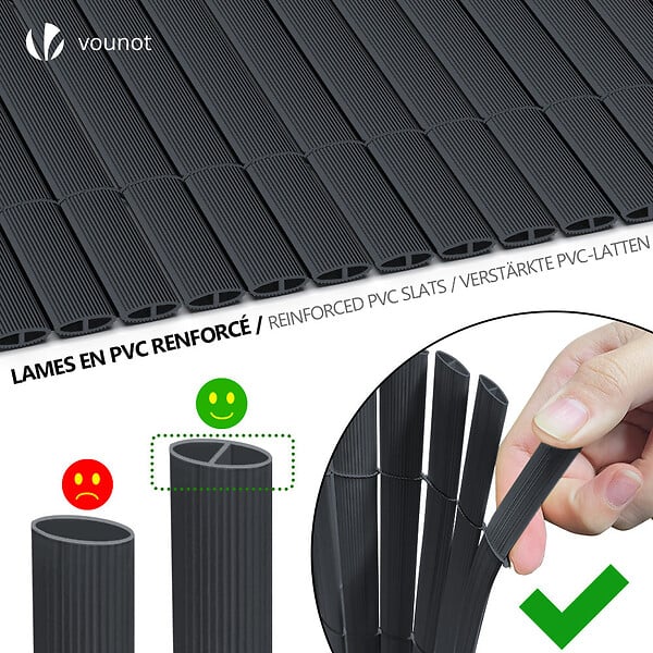 VOUNOT - Canisse PVC brise vue ultra renforce avec attaches de fixation 100x300cm gris - large