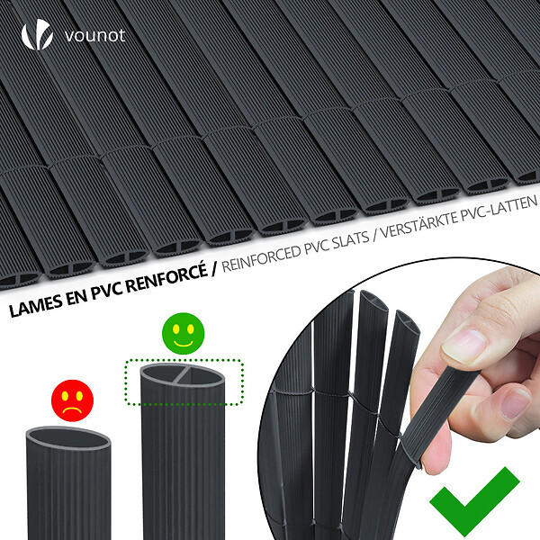 VOUNOT - Canisse PVC brise vue ultra renforce avec attaches de fixation 100x500cm gris - large