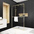 AURLANE - Paroi de Douche Or Doré Brossé 120x200cm - Porte-Serviette et Etagère - vignette