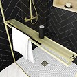AURLANE - Paroi de Douche Or Doré Brossé 120x200cm - Porte-Serviette et Etagère - vignette