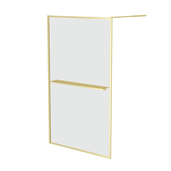 AURLANE - Paroi de Douche Or Doré Brossé 120x200cm - Porte-Serviette et Etagère - large