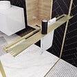 AURLANE - Paroi de Douche Or Doré Brossé 120x200cm - Porte-Serviette et Etagère - vignette