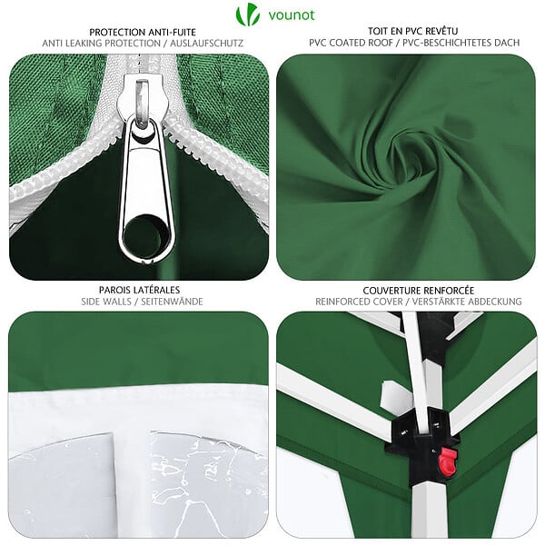 VOUNOT - Tonnelle de Jardin 3x3m Pliable avec portes et fenêtres Vert - large